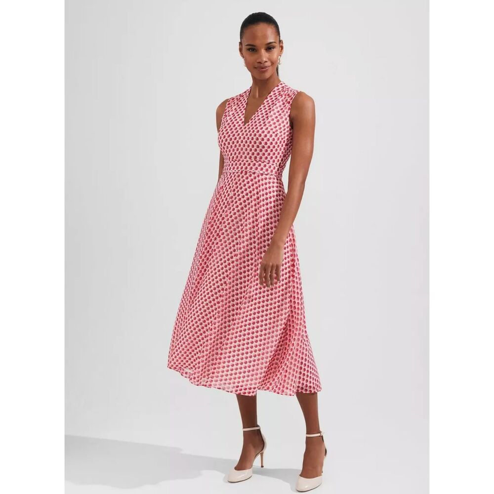 NWT Hobbs London Lucy Geometric Midi Dress Red Fit & Flare Sz 10